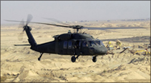 A blackhawk helicopter. A blackhawk helicopter.