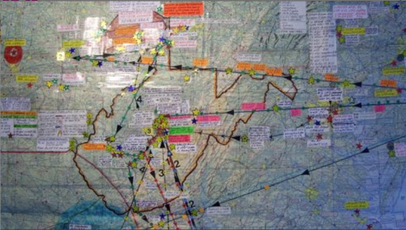 Frank Feschino's map of sightings. Frank Feschino's map of sightings.